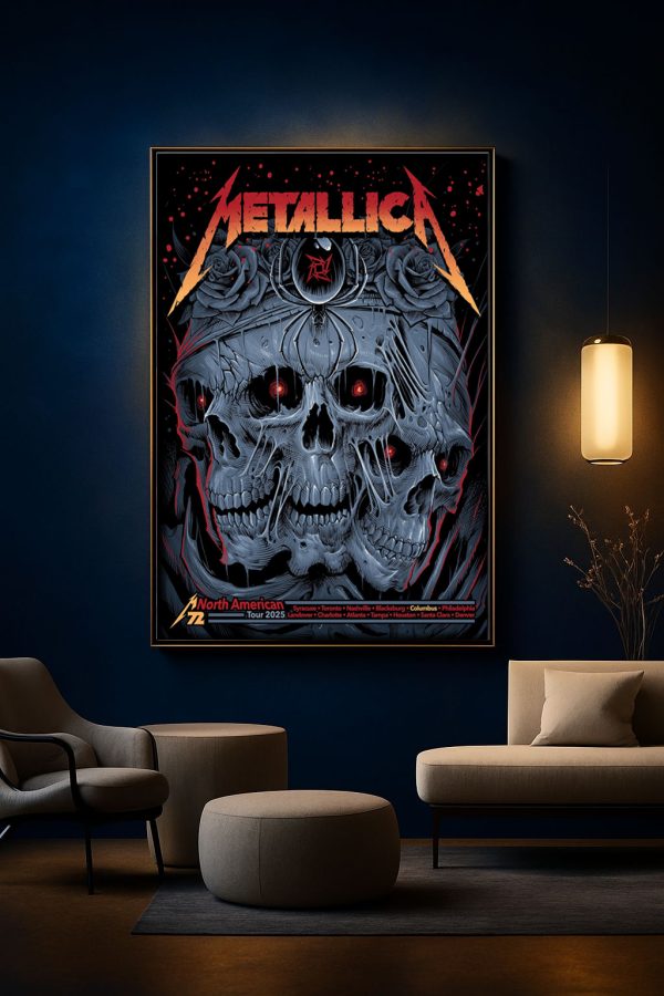 Metallica M72 North American Tour 2025 Gothic Concert Poster Skulls And Roses