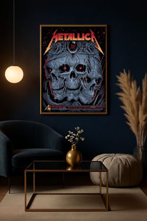 Metallica M72 North American Tour 2025 Gothic Concert Poster Skulls And Roses