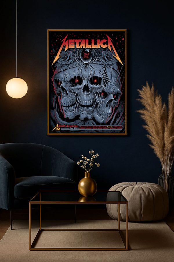 Metallica M72 North American Tour 2025 Gothic Concert Poster Skulls And Roses