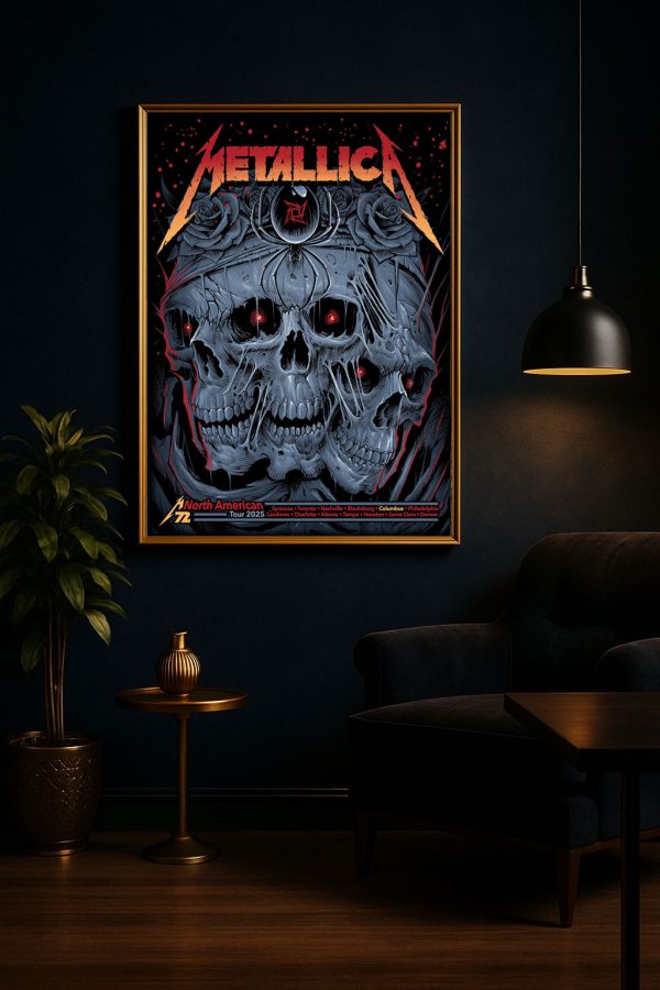 Metallica M72 North American Tour 2025 Gothic Concert Poster Skulls And Roses