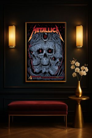 Metallica M72 North American Tour 2025 Gothic Concert Poster Skulls And Roses