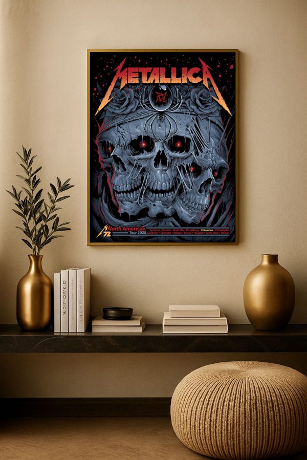 Metallica M72 North American Tour 2025 Gothic Concert Poster Skulls And Roses