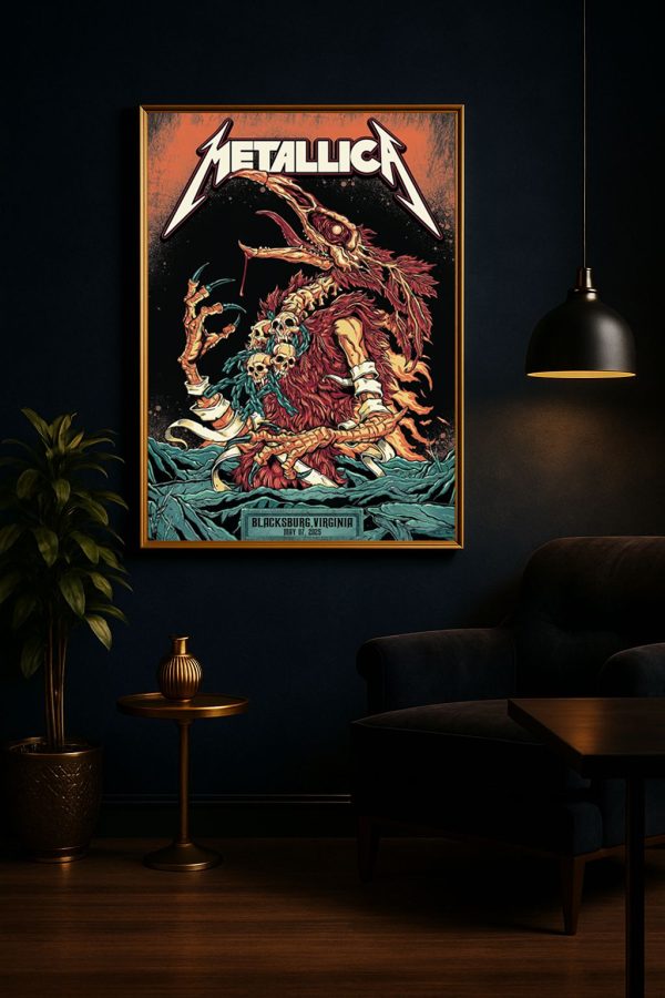 Metallica M72 Virginia Tech 2025 Pop Up Shop Poster by Puis Calzada – May 7, 2025, Lane Stadium – Canvas Home Decor
