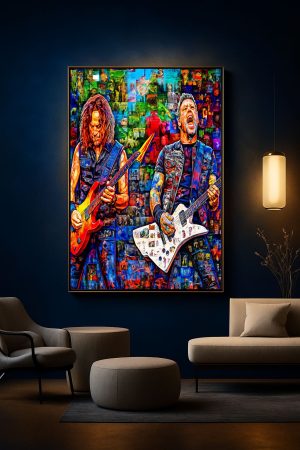 Metallical Collage Artwork: Legendary Guitarists & Album Covers Poster (1960s-1980s)