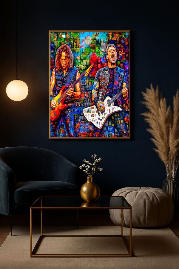 Metallical Collage Artwork: Legendary Guitarists & Album Covers Poster (1960s-1980s)