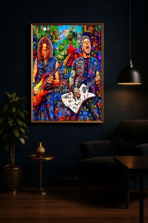 Metallical Collage Artwork: Legendary Guitarists & Album Covers Poster (1960s-1980s)