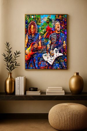 Metallical Collage Artwork: Legendary Guitarists & Album Covers Poster (1960s-1980s)