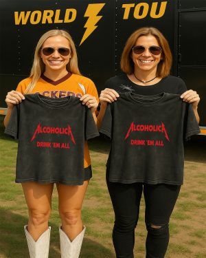 Alcoholica Drink Em All Acid Washed T Shirt Funny Metal Band Parody Tee 3 - Metbrick.com