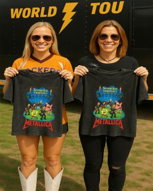 Funny Rock Mashup Shirt Spongebob And Metallica Acid Washed Concert Tee 3 - Metbrick.com