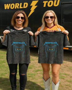 Meowtallica Funny Cat T Shirt Heavy Metal Parody Acid Washed Tee 2 - Metbrick.com