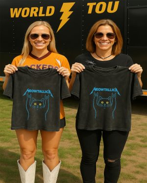 Meowtallica Funny Cat T Shirt Heavy Metal Parody Acid Washed Tee 3 - Metbrick.com