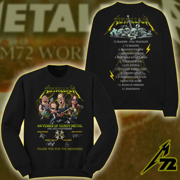 Metallica 44th Anniversary Graphic Sweatshirt 72 Seasons Album Art AOP, Unisex Heavy Metal Crewneck