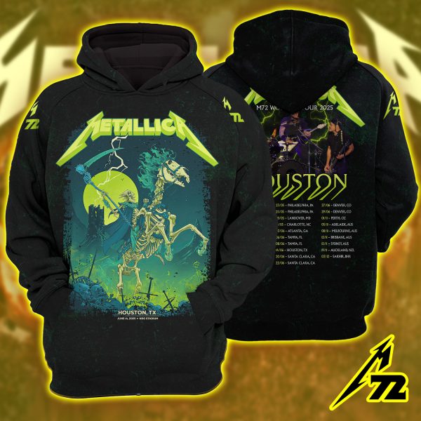 Metallica Concert Tour M72 World Tour June 14 2025 Houston NRG Stadium – Takeover Setlist Raglan Hoodie by Vance Kelly