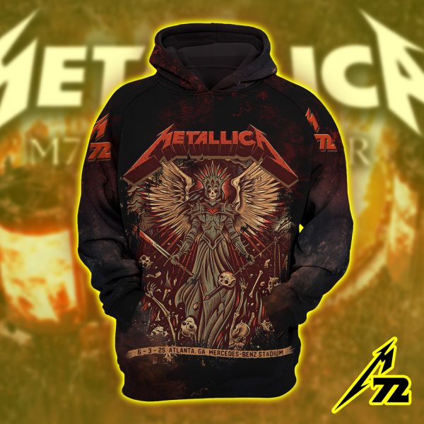 Metallica M72 Atlanta 2025 Hoodie – 3D AOP Unisex Raglan Tour Pullover, Mercedes-Benz Stadium (June 3)