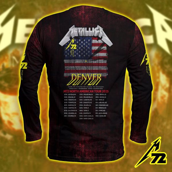 Metallica M72 Long Sleeve Tour Shirt – Denver June 27 2025 Empower Field | AOP “Ride the Lightning” Night 1 Tribute Edition