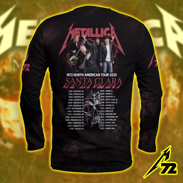 Metallica M72 Long Sleeve Tour Shirt – Santa Clara Levi’s Stadium June 20 2025 | All Over Print “Seek & Destroy” Tribute