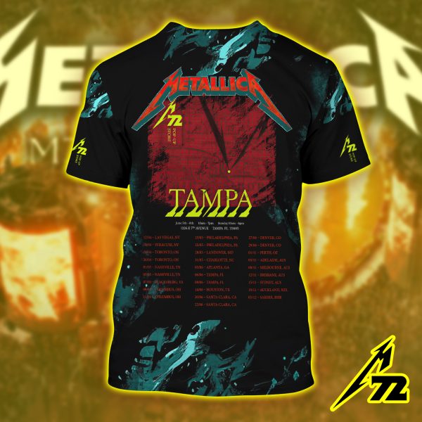 Metallica M72 Tampa 2025 3D AOP Shirt – Limited Tour Edition, Raymond James Stadium (June 6 & 8)