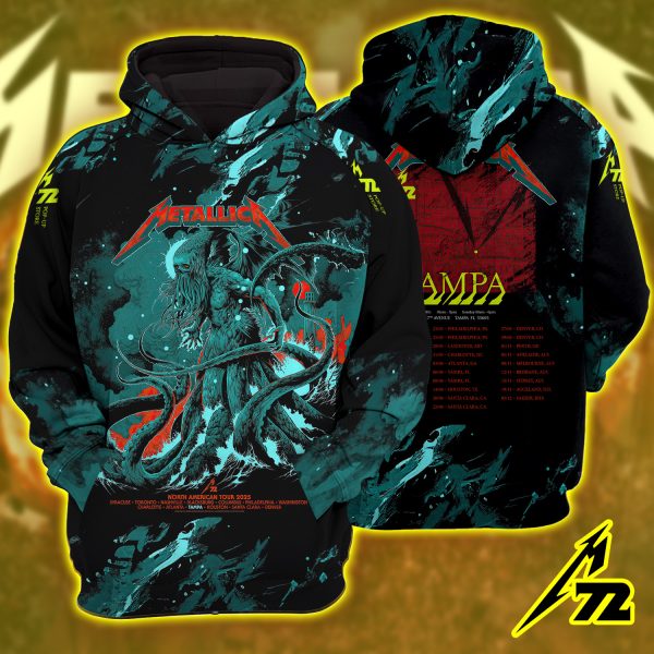 Metallica M72 Tampa 2025 Hoodie – AOP Unisex Raglan Tour Edition, Raymond James Stadium (June 6 & 8)