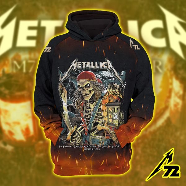 Metallica M72 Tampa 2025 Raglan Hoodie – Pirate Skeletons AOP Night 2 Art Edition