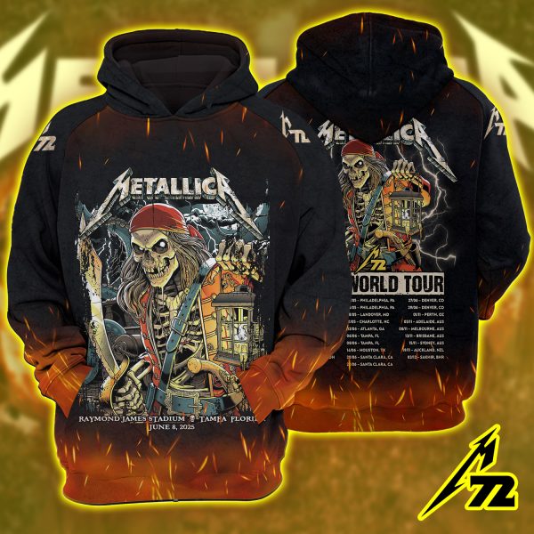 Metallica M72 Tampa 2025 Raglan Hoodie – Pirate Skeletons AOP Night 2 Art Edition