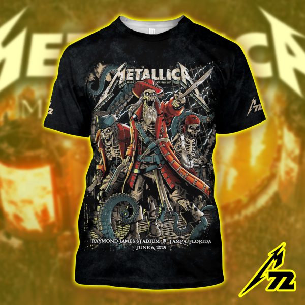 Metallica M72 “Tonight in Tampa” 3D AOP Shirt – June 6, 2025 Tour Edition at Raymond James Stadium