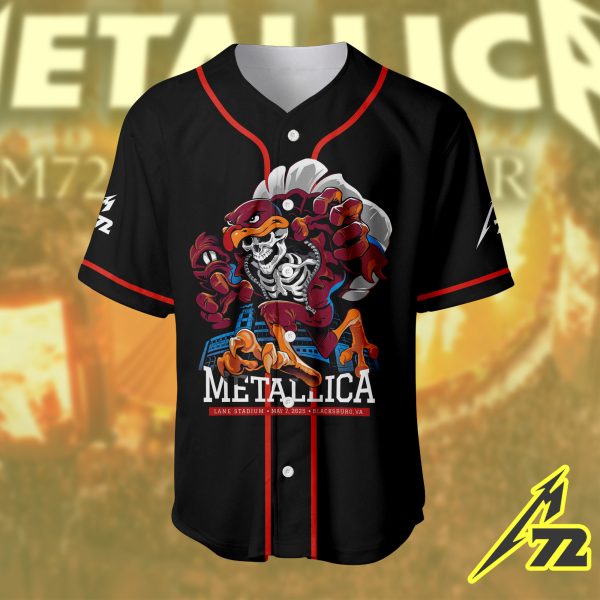 Metallica Baseball Jersey – M72 Tour Lane Stadium 2025 – Virginia Tech Edition – Enter Sandman Game Night