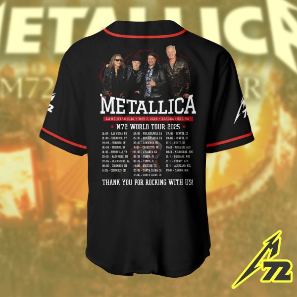Metallica Baseball Jersey – M72 Tour Lane Stadium 2025 – Virginia Tech Edition – Enter Sandman Game Night