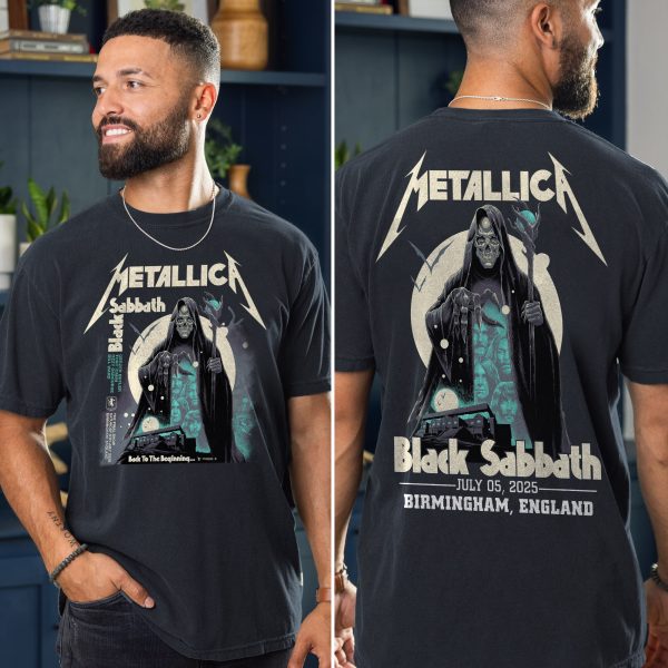 Metallica Birmingham July 05 2025 AOP Unisex T-Shirt – “Back to the Beginning” Black Sabbath Farewell Show – Villa Park Event Tee