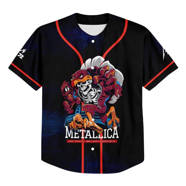 Metallica Kids Baseball Jersey – Virginia 2025 Tour – Lane Stadium Skull Print – Metallica Quake Edition