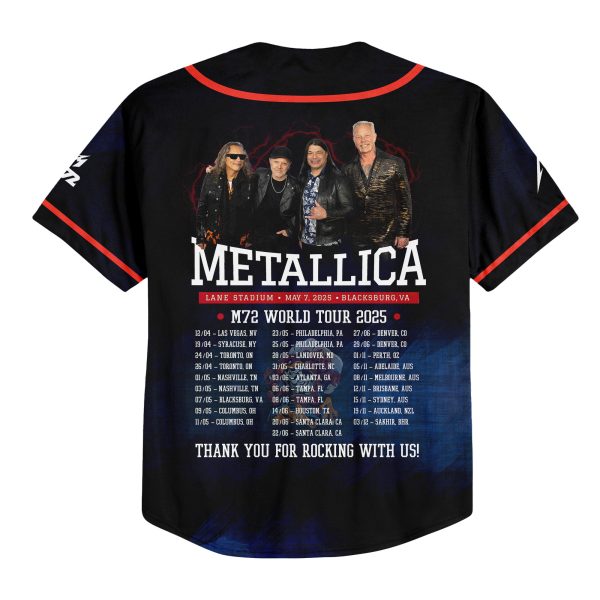 Metallica Kids Baseball Jersey – Virginia 2025 Tour – Lane Stadium Skull Print – Metallica Quake Edition