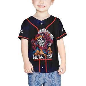 Metallica Kids Baseball Jersey Virginia 2025 Tour Lane Stadium Skull Print Metallica Quake Edition 4 - Metbrick.com