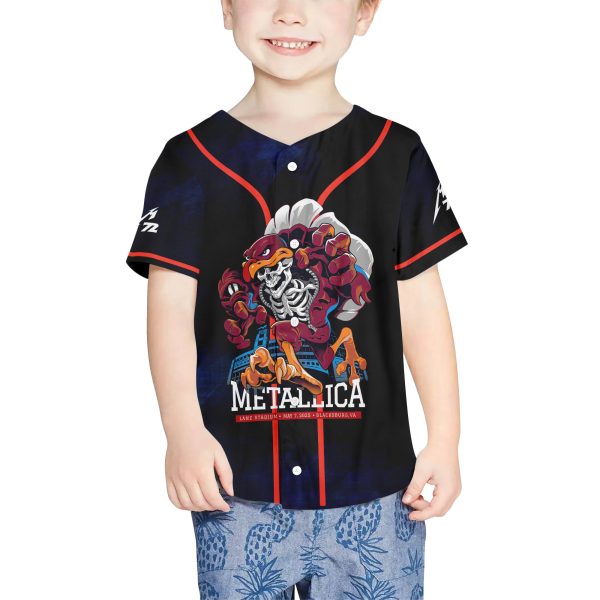 Metallica Kids Baseball Jersey – Virginia 2025 Tour – Lane Stadium Skull Print – Metallica Quake Edition
