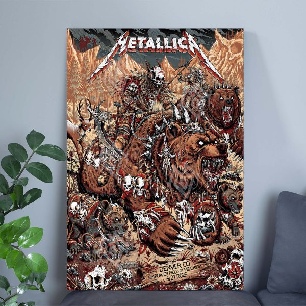 Metallica M72 World Tour Poster – June 27 2025 Denver Empower Field Night 1 Setlist | Wild Warrior Canvas Wall Art by F4D Studios