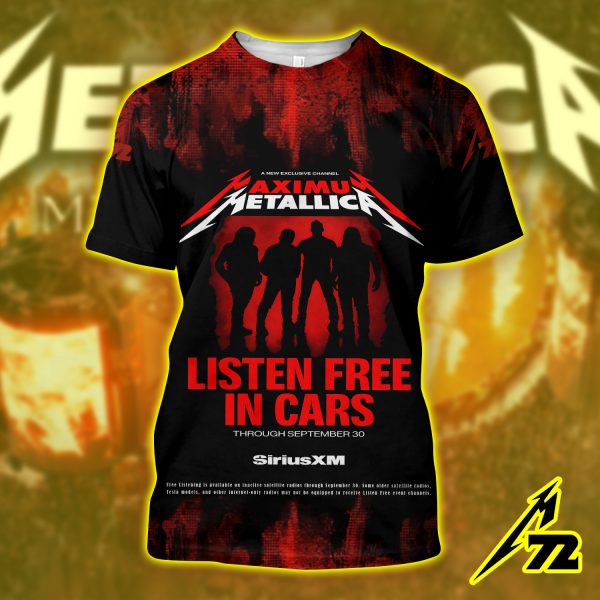 Metallica AOP Unisex T-Shirt Celebrate SiriusXM Free Listening In Cars Through Sept 30