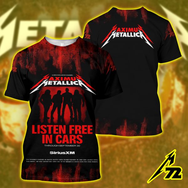 Metallica AOP Unisex T-Shirt Celebrate SiriusXM Free Listening In Cars Through Sept 30