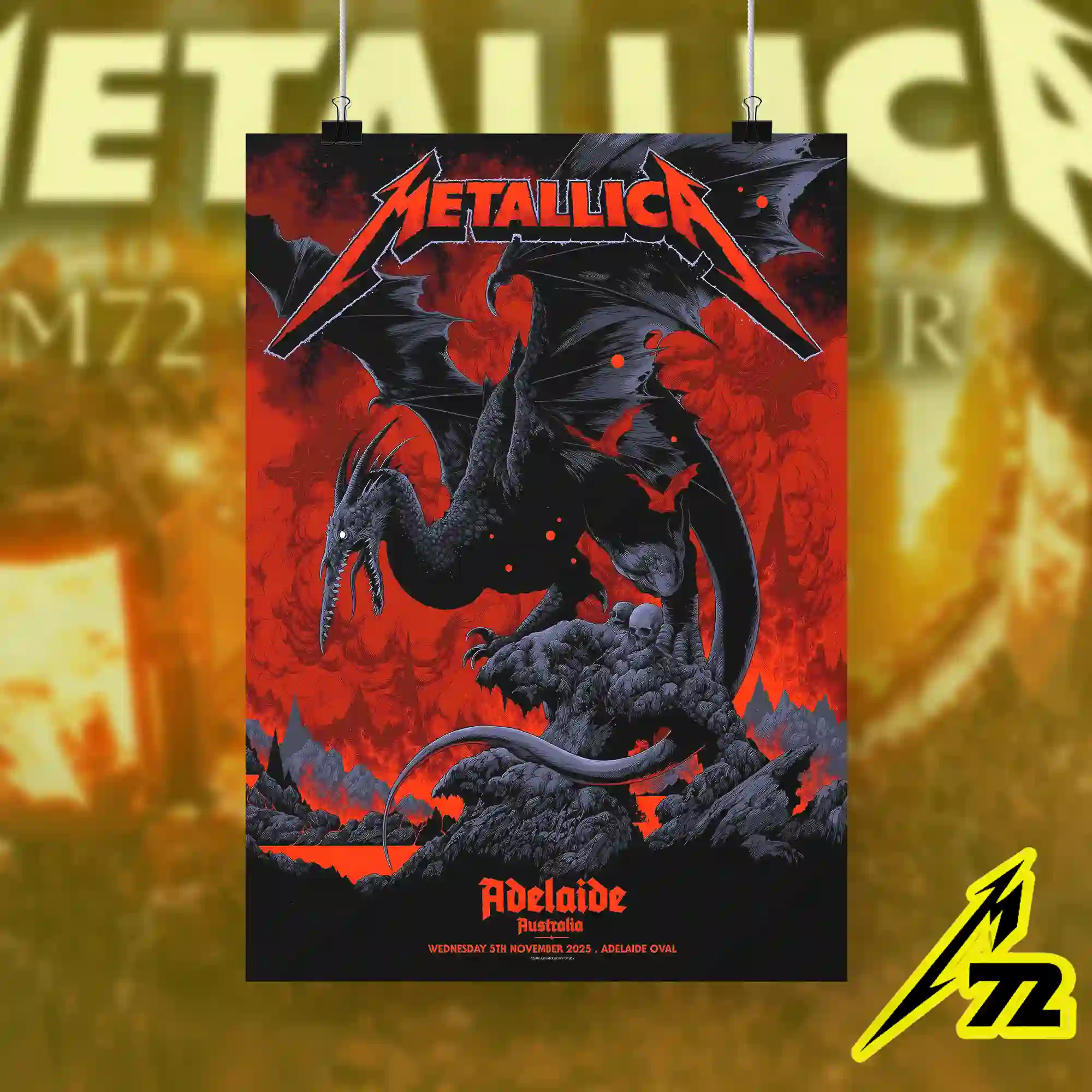 Metallica Adelaide Oval Australia 2025 concert poster artwork as a durable (Nov 05) Metallica Adelaide Oval Australia 2025 concert poster artwork as a durable (Nov 05)