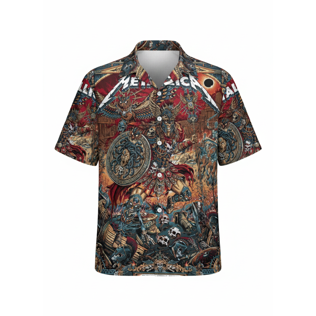 Bold Metallica Tour Athens Greece Olympic Stadium May 9 2026 Hawaiian Shirt Dark Tones