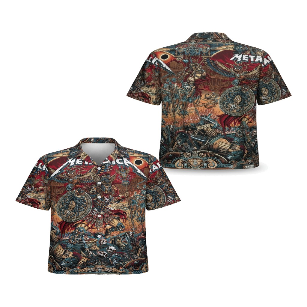 Bold Metallica Tour Athens Greece Olympic Stadium May 9 2026 Hawaiian Shirt Dark Tones