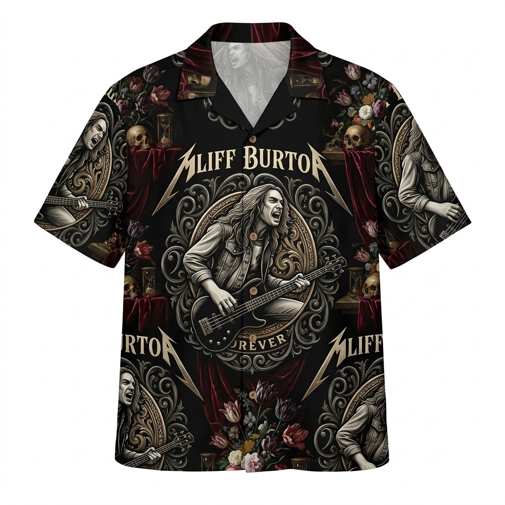 Cliff Burton Tribute Shirt Metal Heritage Gothic Baroque Hawaiian Shirt Black