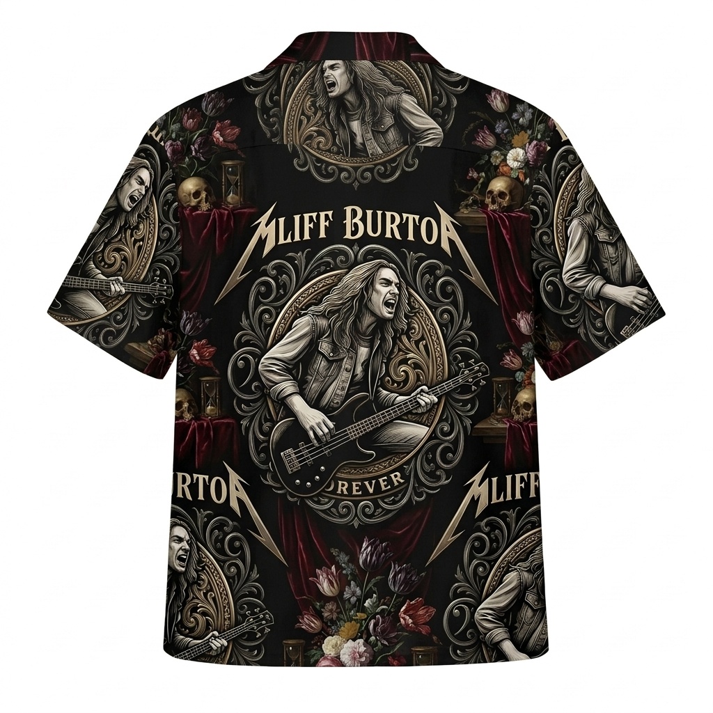 Cliff Burton Tribute Shirt Metal Heritage Gothic Baroque Hawaiian Shirt Black 2 - Metbrick.com