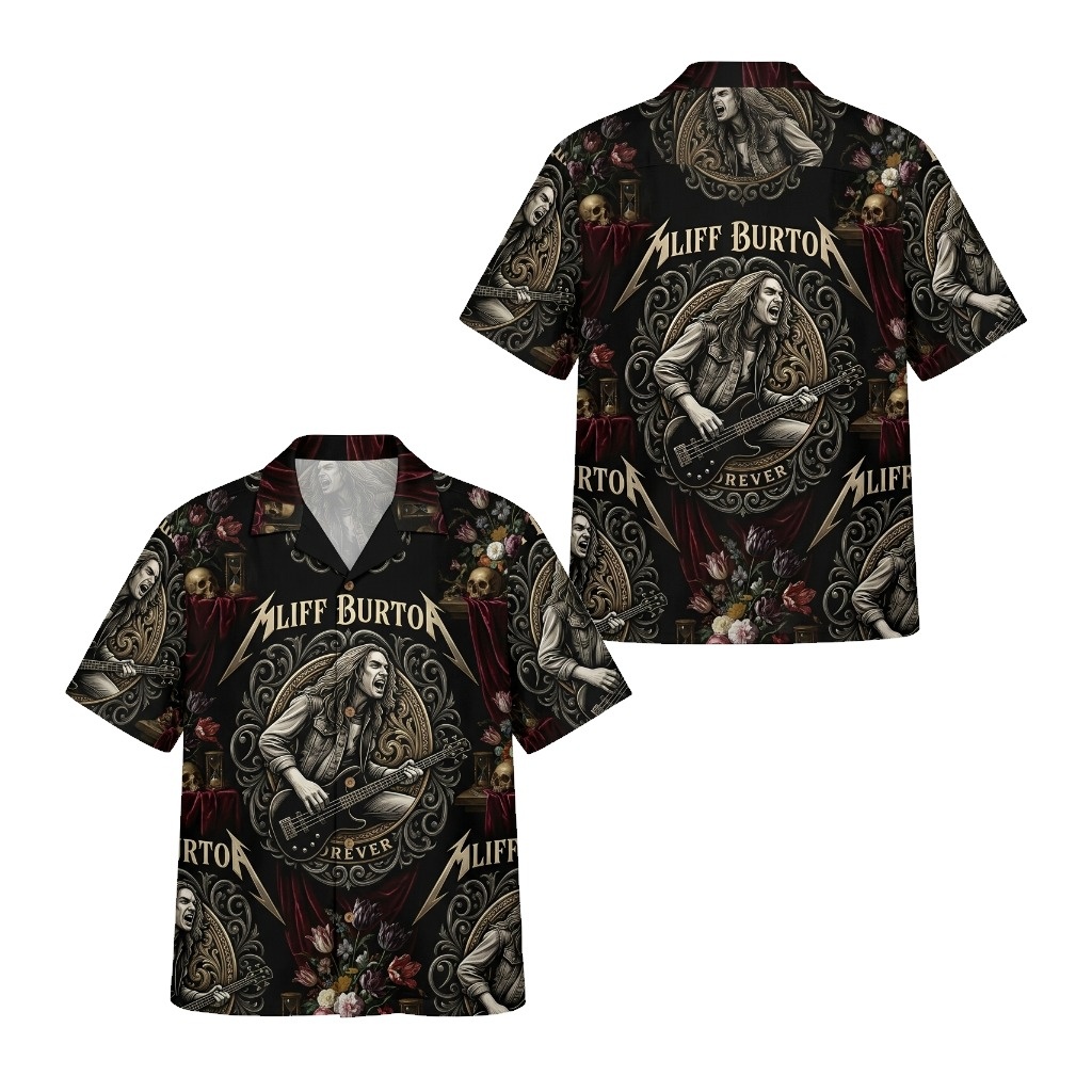 Cliff Burton Tribute Shirt Metal Heritage Gothic Baroque Hawaiian Shirt Black