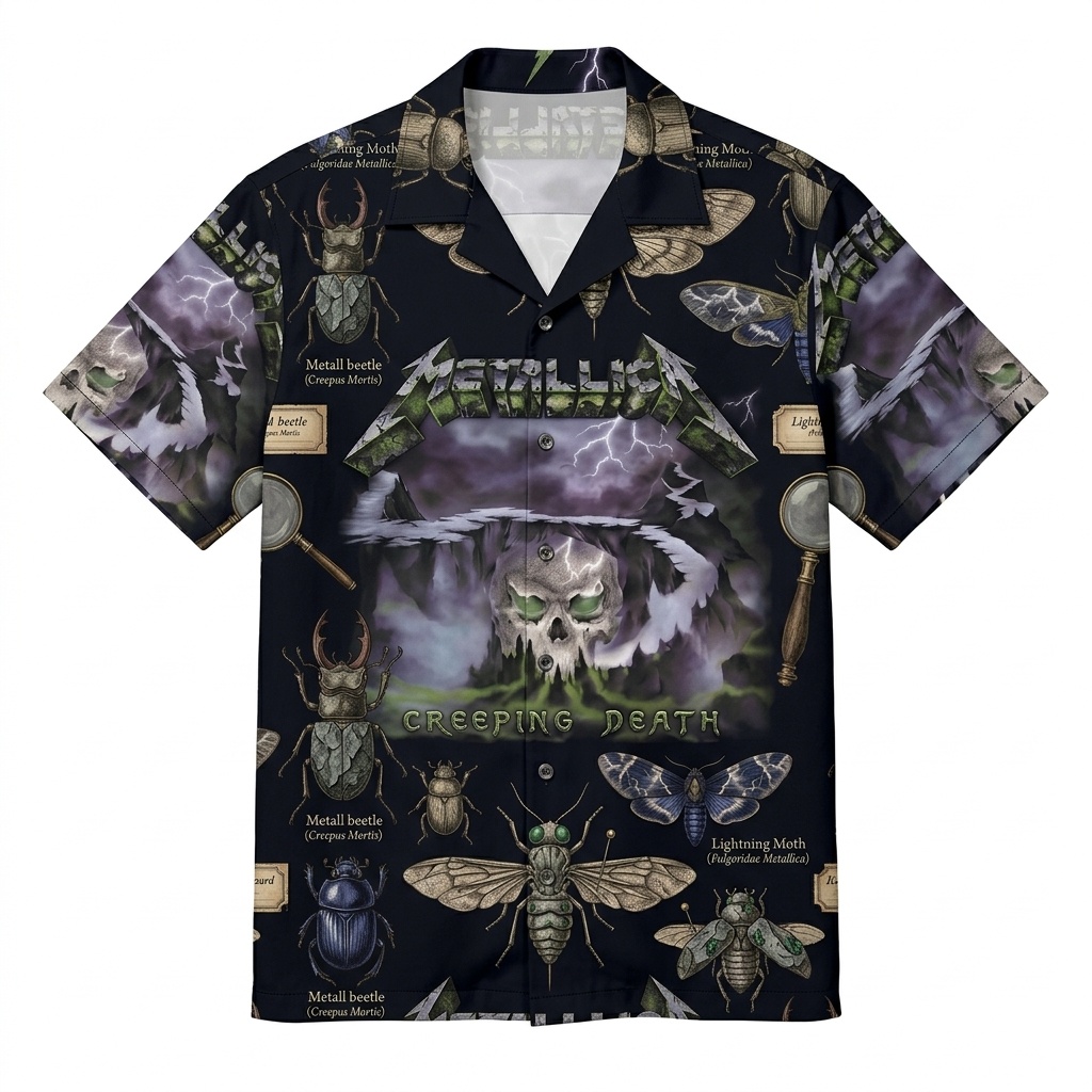 Hawaiian Shirt Metallica Creeping Death Entomology Print Black