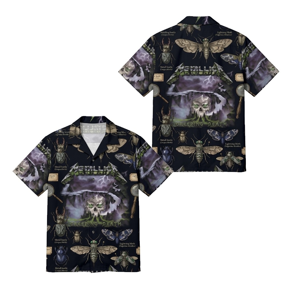 Hawaiian Shirt Metallica Creeping Death Entomology Print Black Hawaiian Shirt Metallica Creeping Death Entomology Print Black