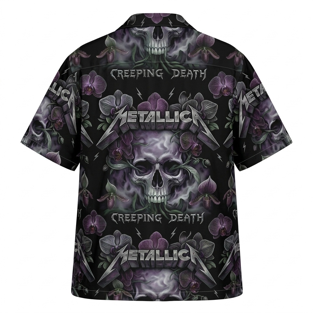 Hawaiian Shirt Metallica Creeping Death Skull Graphic Black Purple Hawaiian Shirt Metallica Creeping Death Skull Graphic Black Purple