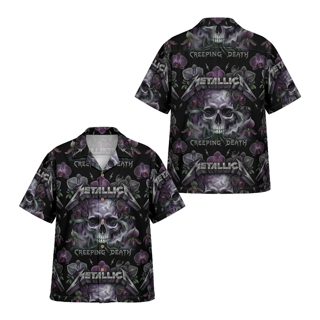 Hawaiian Shirt Metallica Creeping Death Skull Graphic Black Purple Hawaiian Shirt Metallica Creeping Death Skull Graphic Black Purple