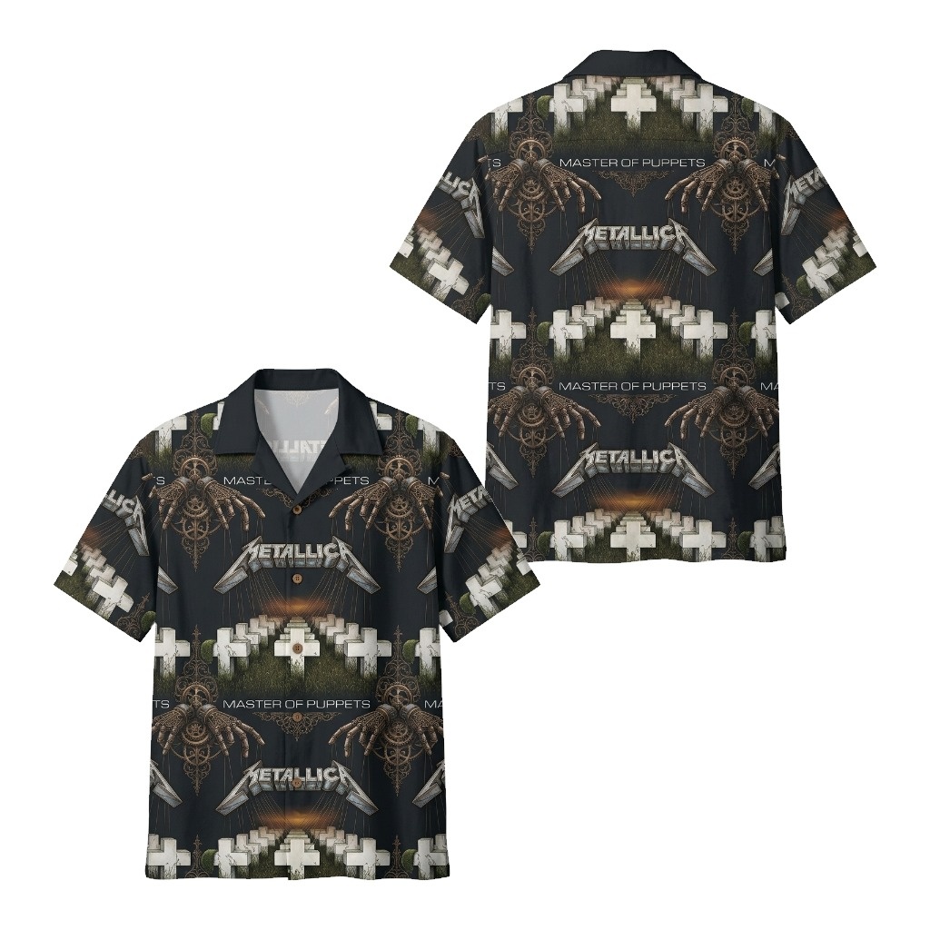 Hawaiian Shirt Metallica Master of Puppets Graphic Print Black