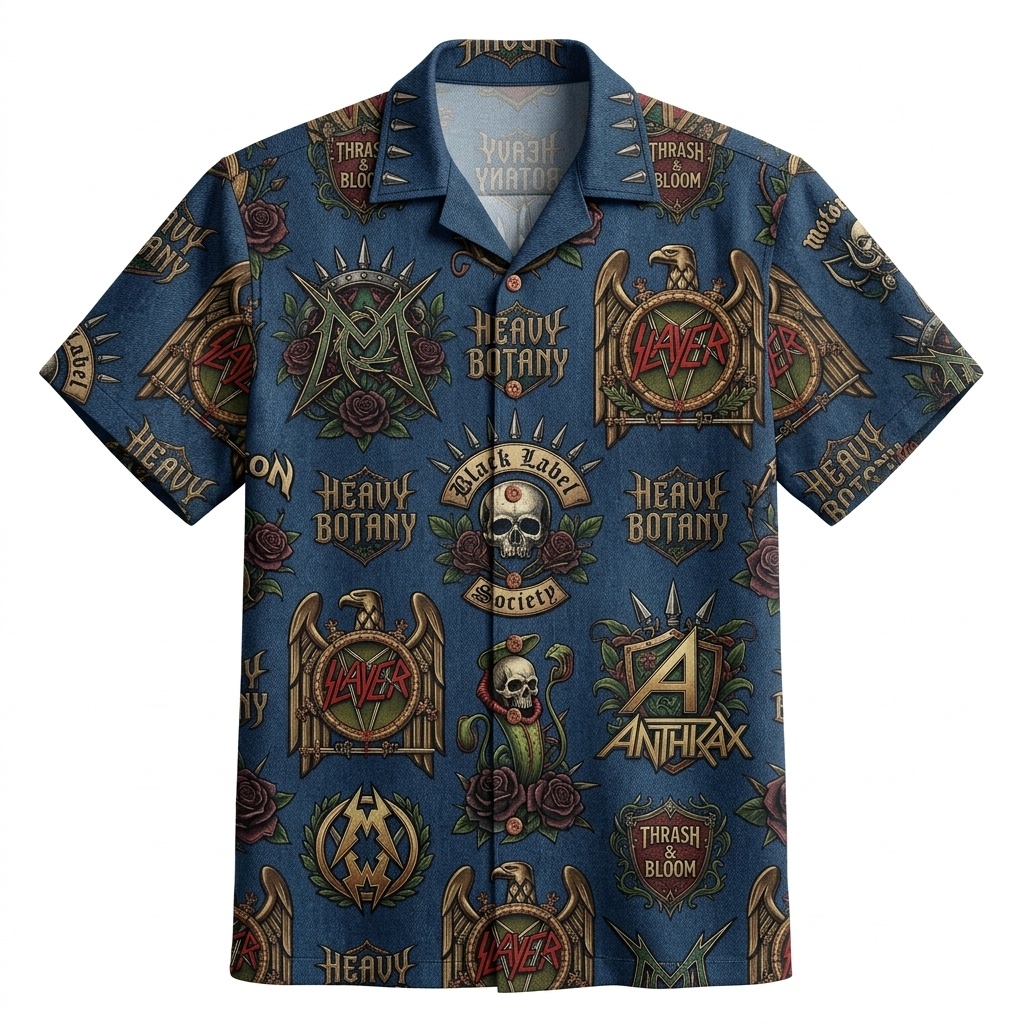 Hawaiian Shirt Thrash Bloom Vintage Heavy Metal Graphic Midnight Blue