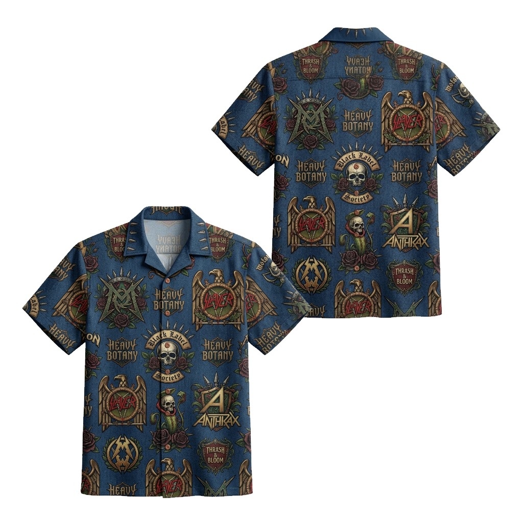 Hawaiian Shirt Thrash Bloom Vintage Heavy Metal Graphic Midnight Blue