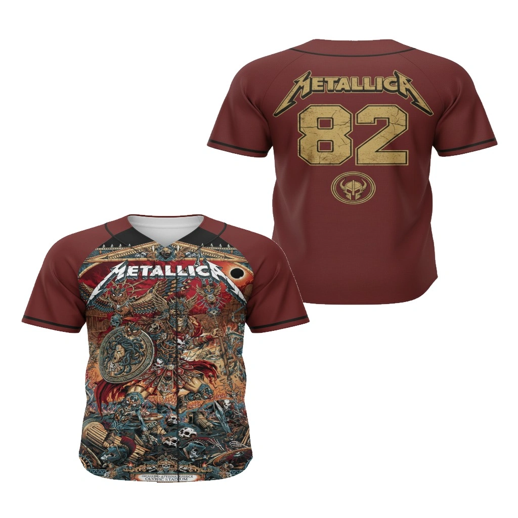 Metallica 82 Tour Athens Greece Olympic Stadium May 9 2026 Burgundy Baseball Jersey Epic Design