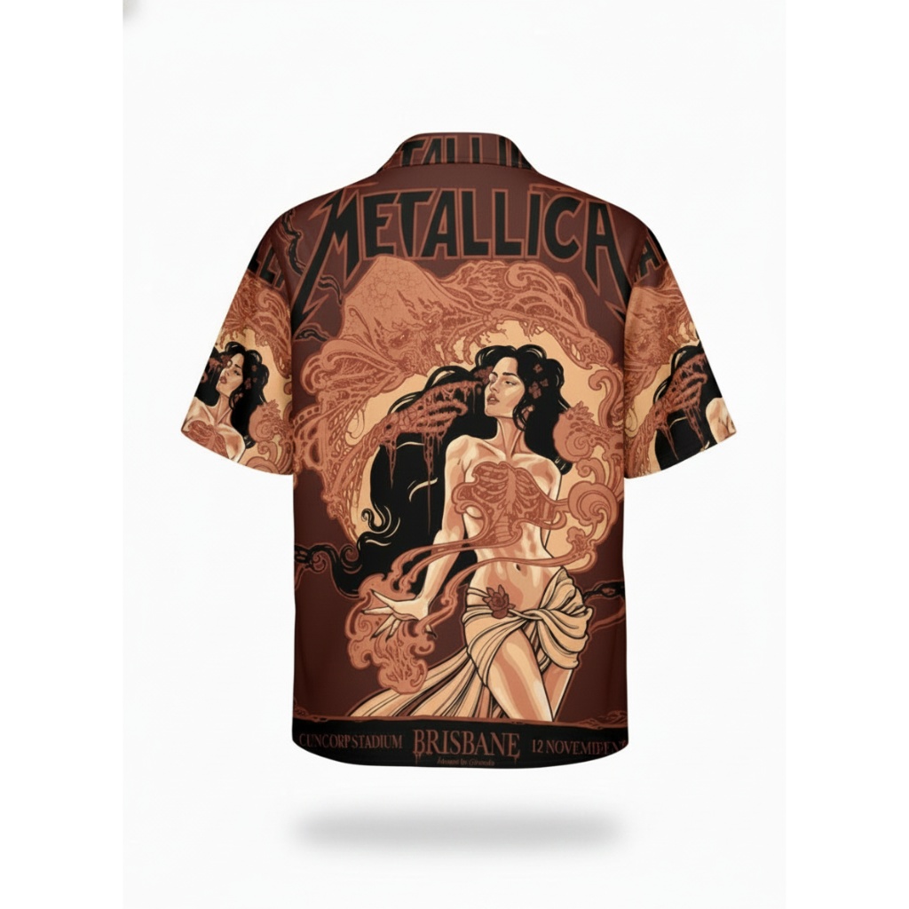 Metallica Brisbane Tour Graphic Print Hawaiian Shirt Brown November 12 2025 Brisbane Australia 2 - Metbrick.com